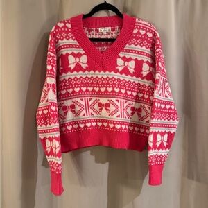 Poof with Bows Pink and White Sweater